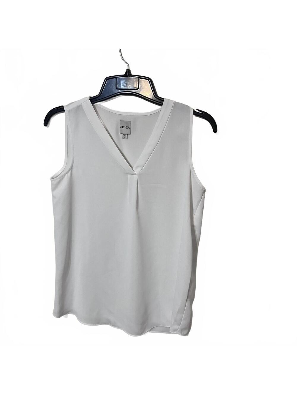 NIC+ZOE Minimalist White Sleeveless Clean Girl V-Neck Preppy Career Top Small